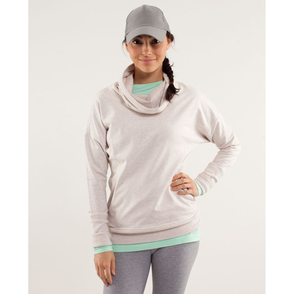 Lululemon Rest Day Cowl Neck Pullover Sweatshirt Dune Zip Pockets Womens 10